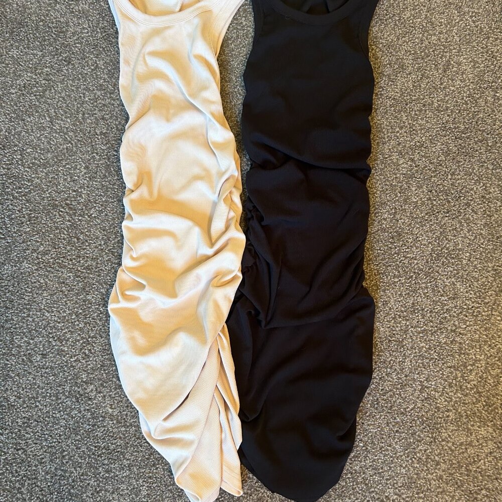 Set of 2 Womens Sleeveless Dress Crew Neck Ribbed Ruched Bodycon Size Size XS - Picture 3 of 3